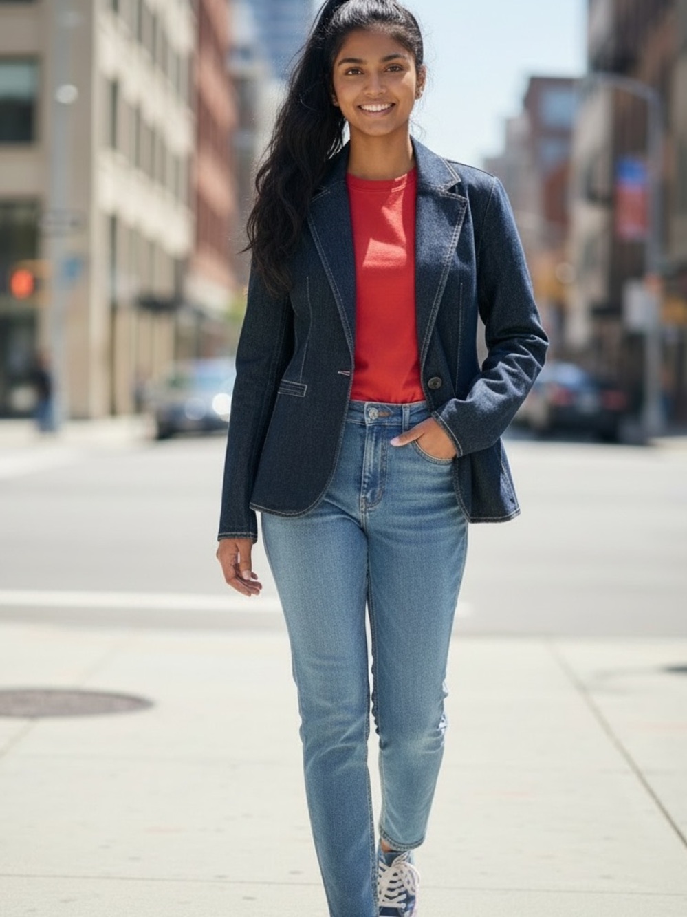 Free Assembly Women's Dark Wash Blue Jean Denim Blazer Jacket Size XS (0-2)